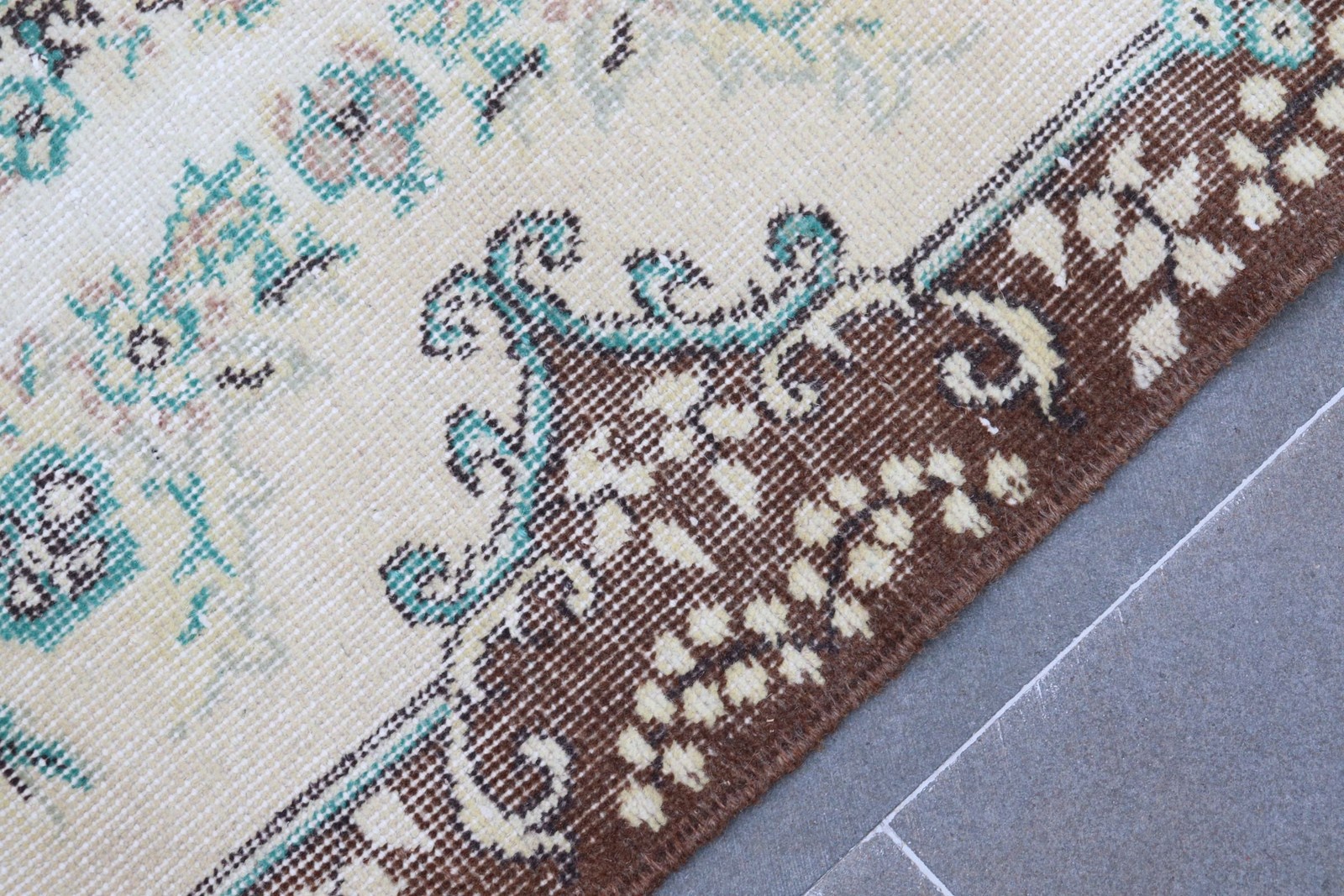 Turkish Vintage Rug 3,9×6,7 ft (118×203 cm), Rug Brown Blue Rug