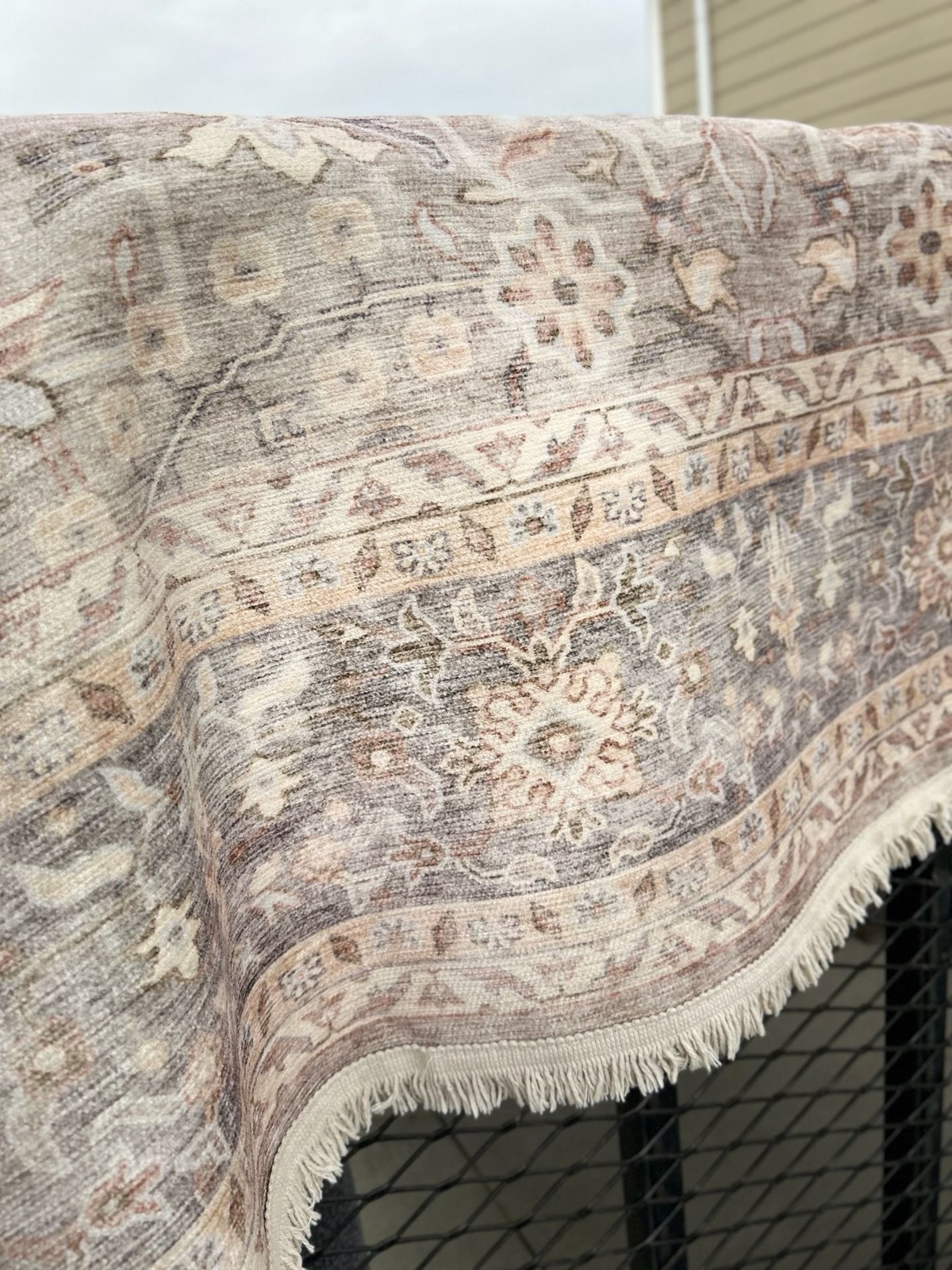 Tumble Washable Area Rug, Vintage Damask Distressed Print, 8ft x 10ft