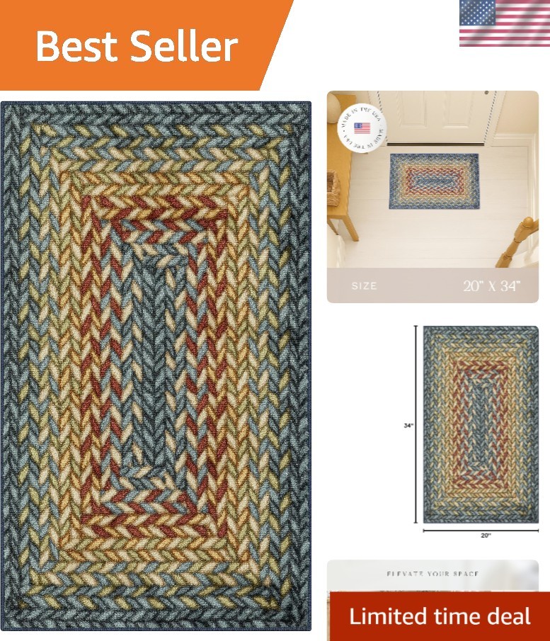 Multi-Color Braided Area Rug – Durable, Washable, Perfect for Foyers, 34″ x 20″