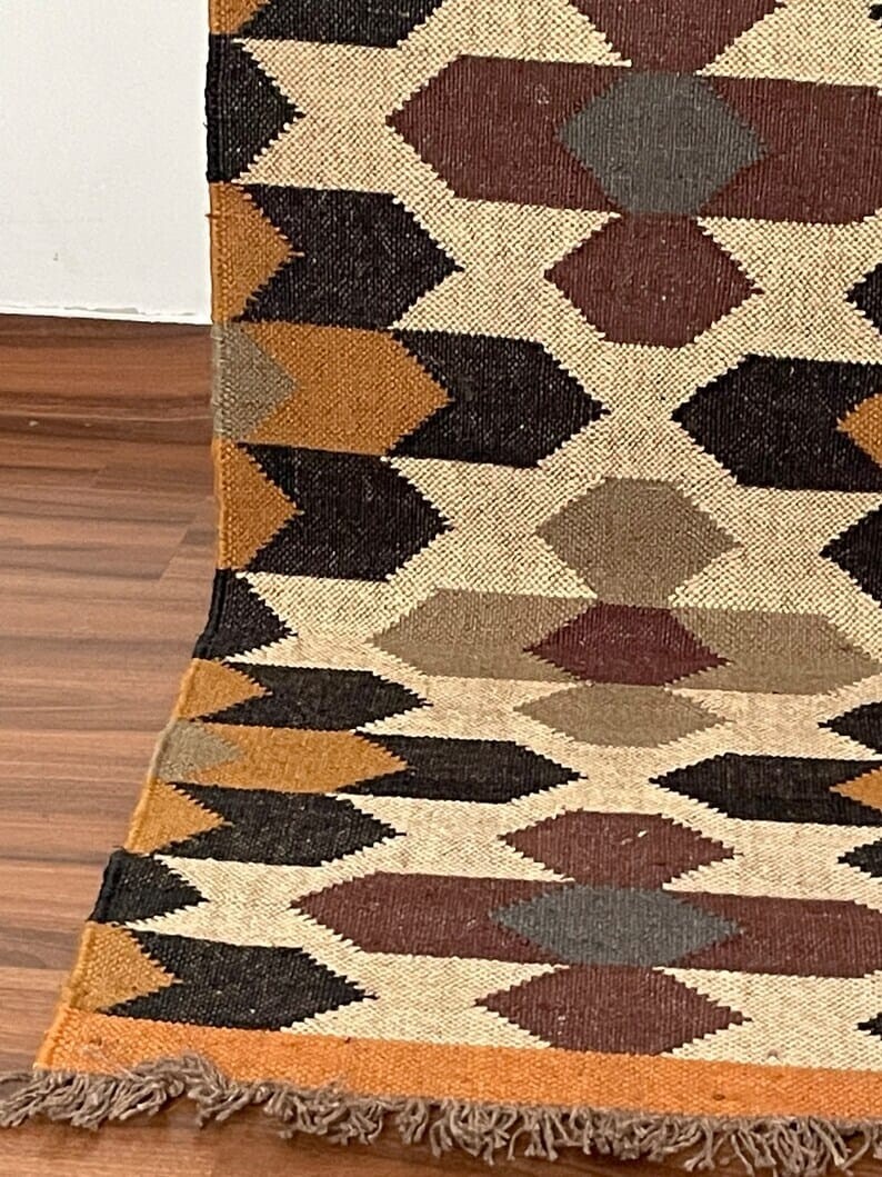 Navajo rug, tribal rug, southwestern rug Wool Jute Rug, Vintage Kilim Rug runner