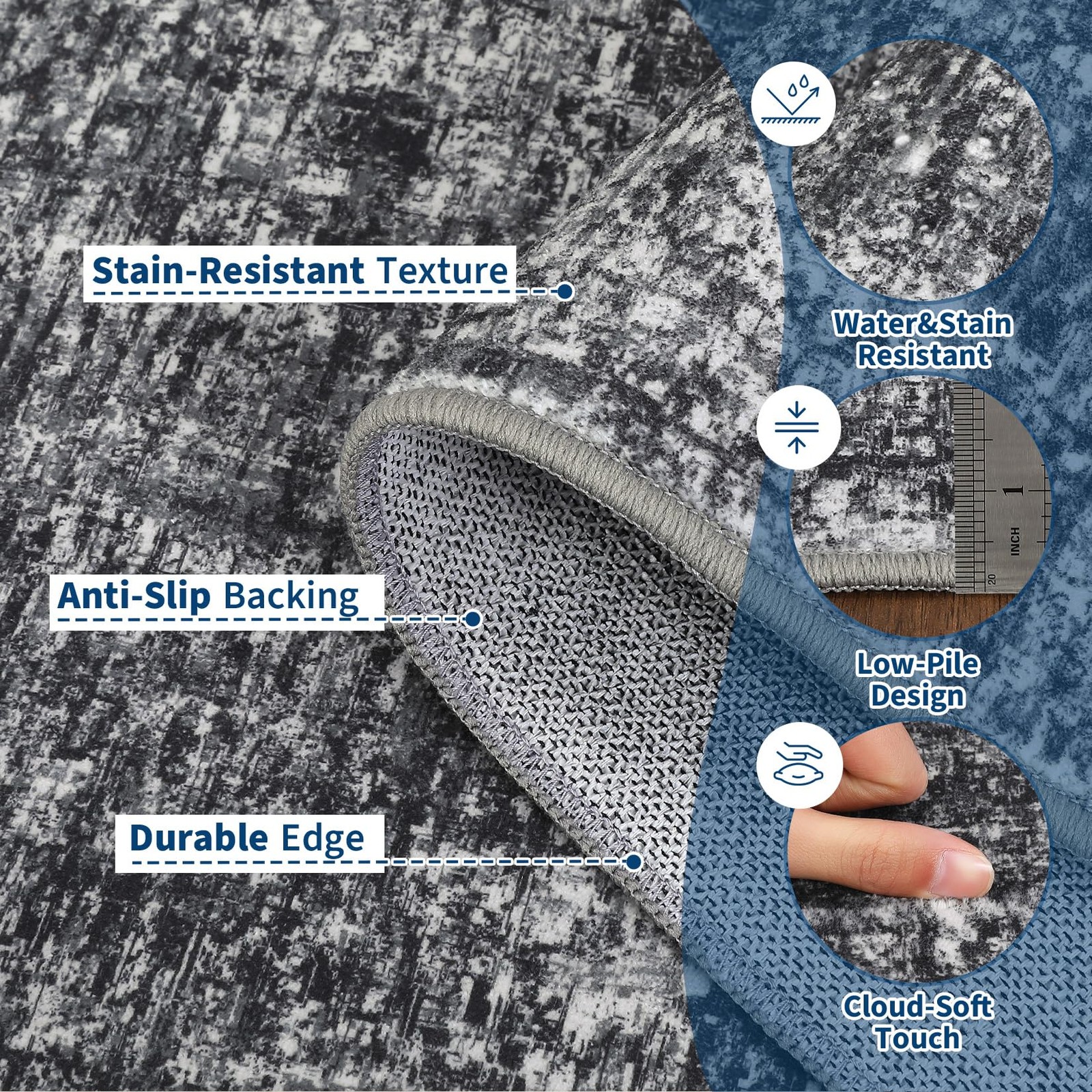 Washable Area Rug Non‑Slip Stain‑Resistant Indoor Solid Texture for Living Room
