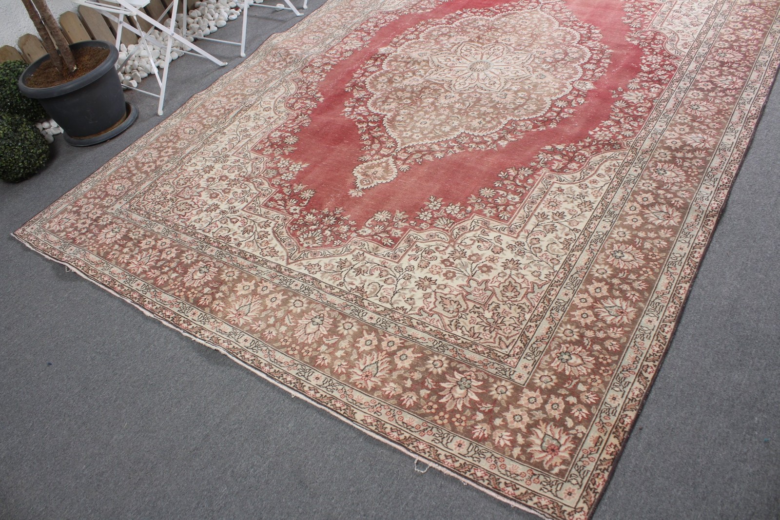 Vintage Rug, 6,9×10,1 ft Turkish Rug, Red Brown Oriental Wool Rug