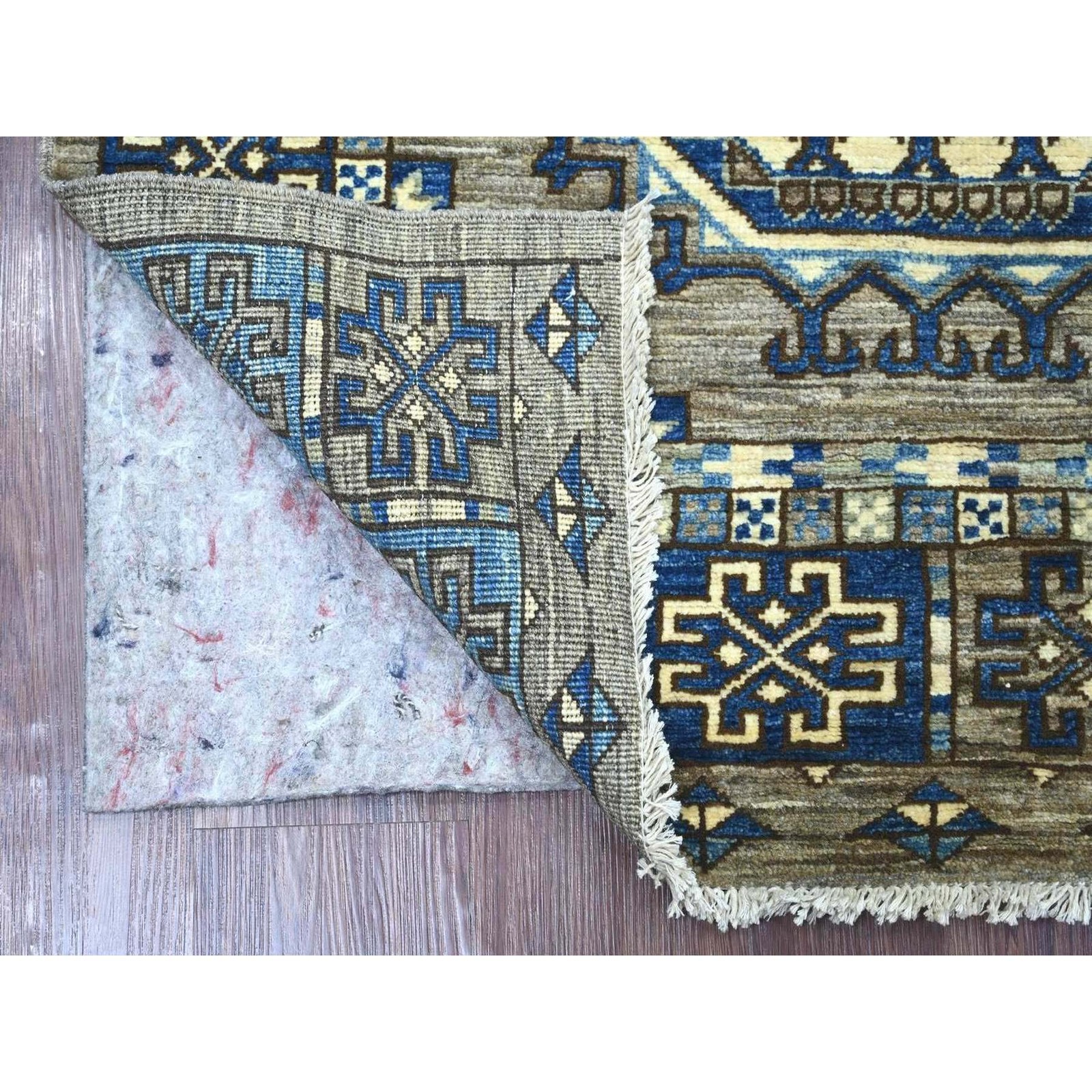 3’3″x4’10” Gray Hand Knotted Afghan Ersari Elephant Feet Design Wool Rug 22538