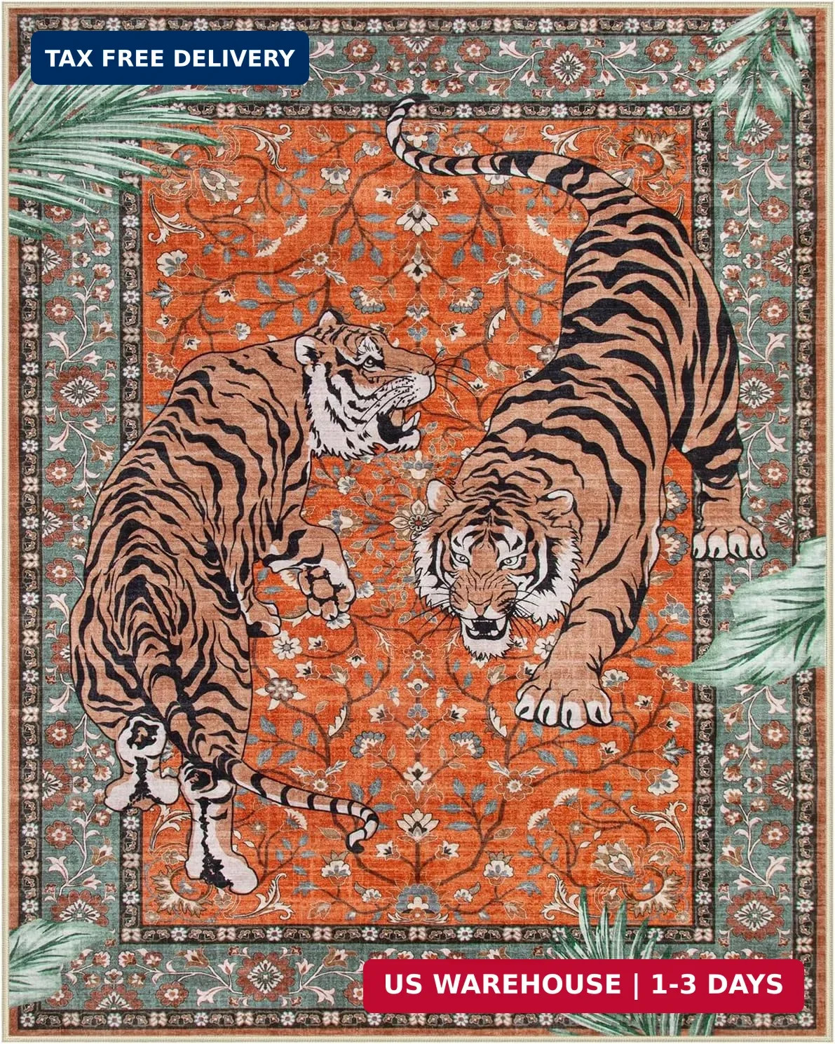 Moynesa Tiger Washable Area Rug, Boho 6×9 Rug for Living Room, Vintage Large Sof