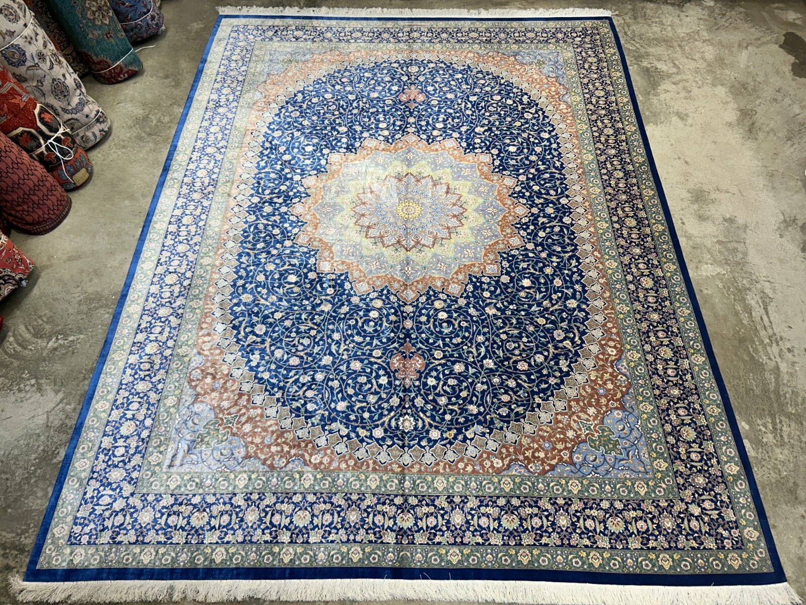 10’1″x13’1″ Exquisite Signed Hand-Knotted 100% Silk Qume Rug