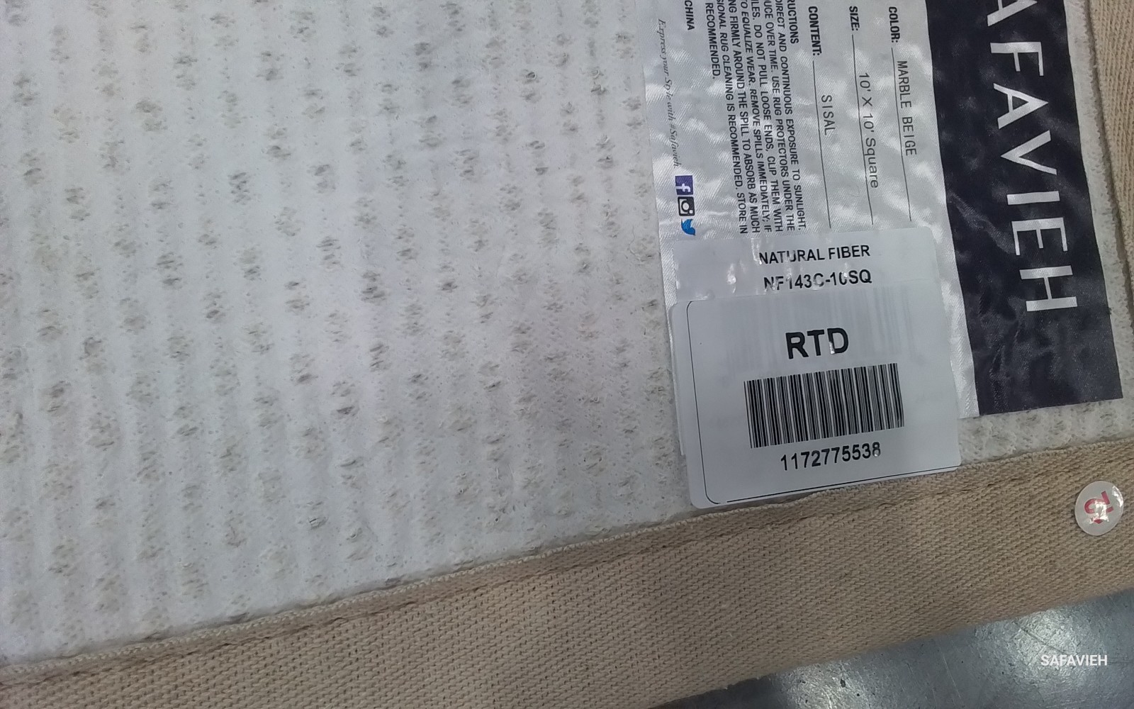 MARBLE BEIGE 10′-0″ x 10′-0″ Back Stain Rug Reduced Price 1172775538 NF143C-10SQ