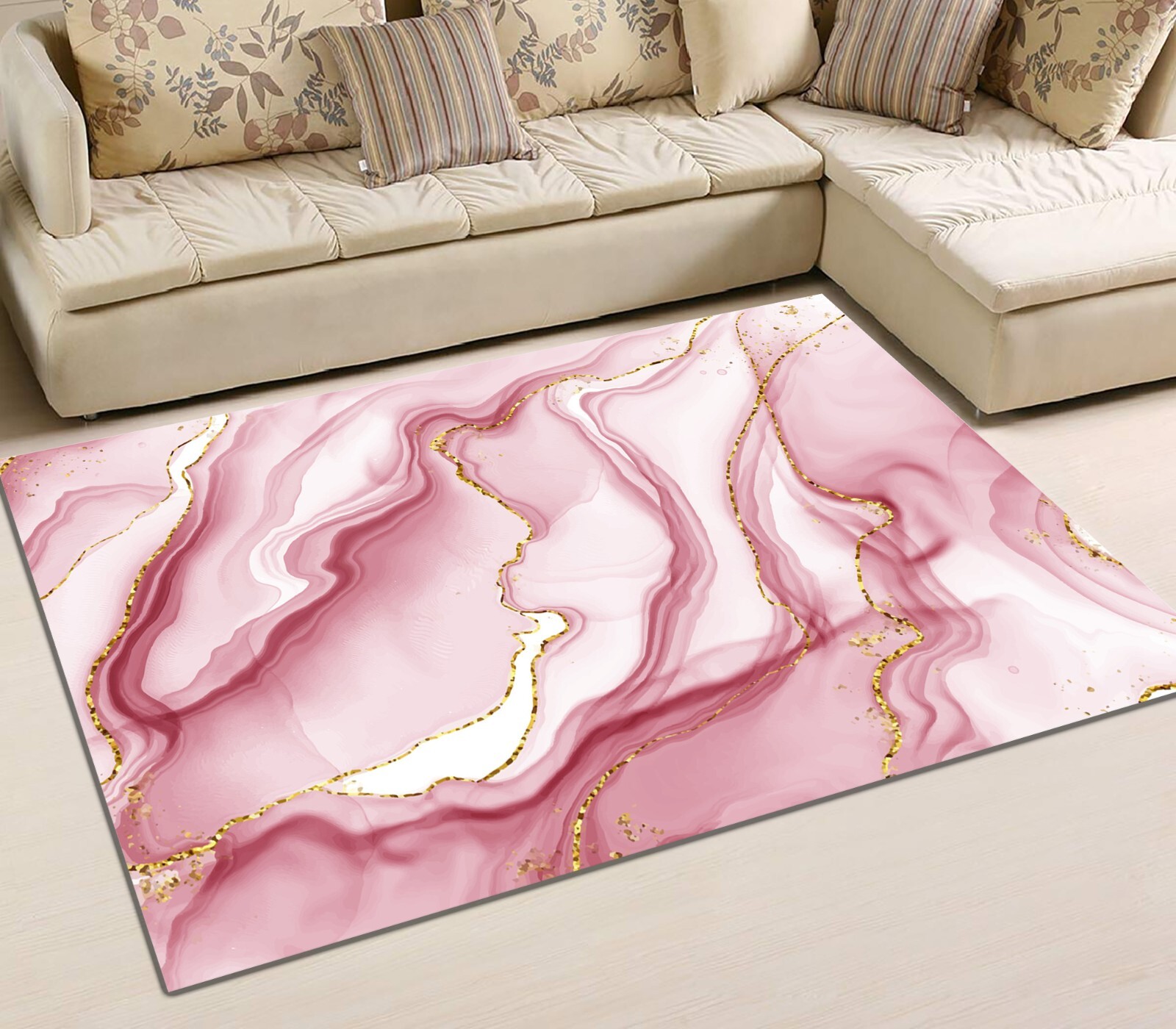Pink Gold Marble Rug,Pink Gold Marble Art Rug, For Living Room Pink Gold Carpet