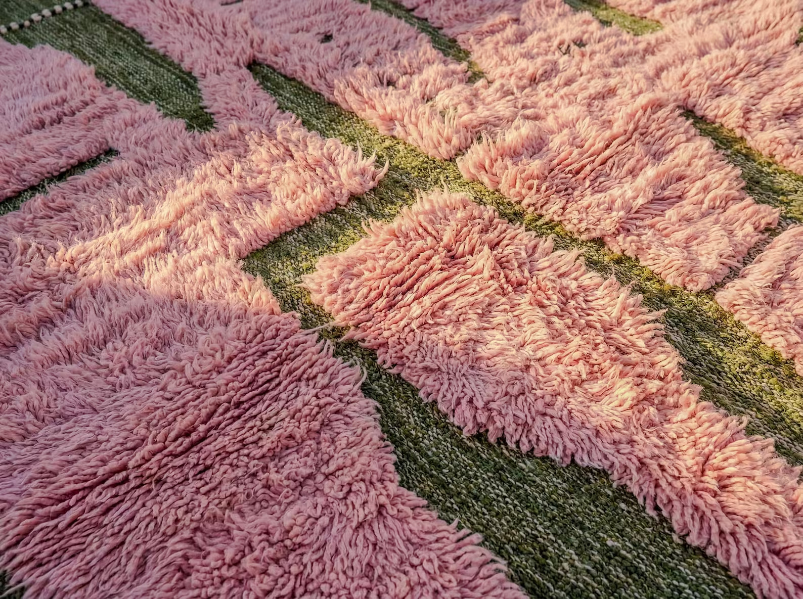 Green & Pink Bohemian Rug – Handmade Moroccan Wool Area Rug, Modern Design Rug.