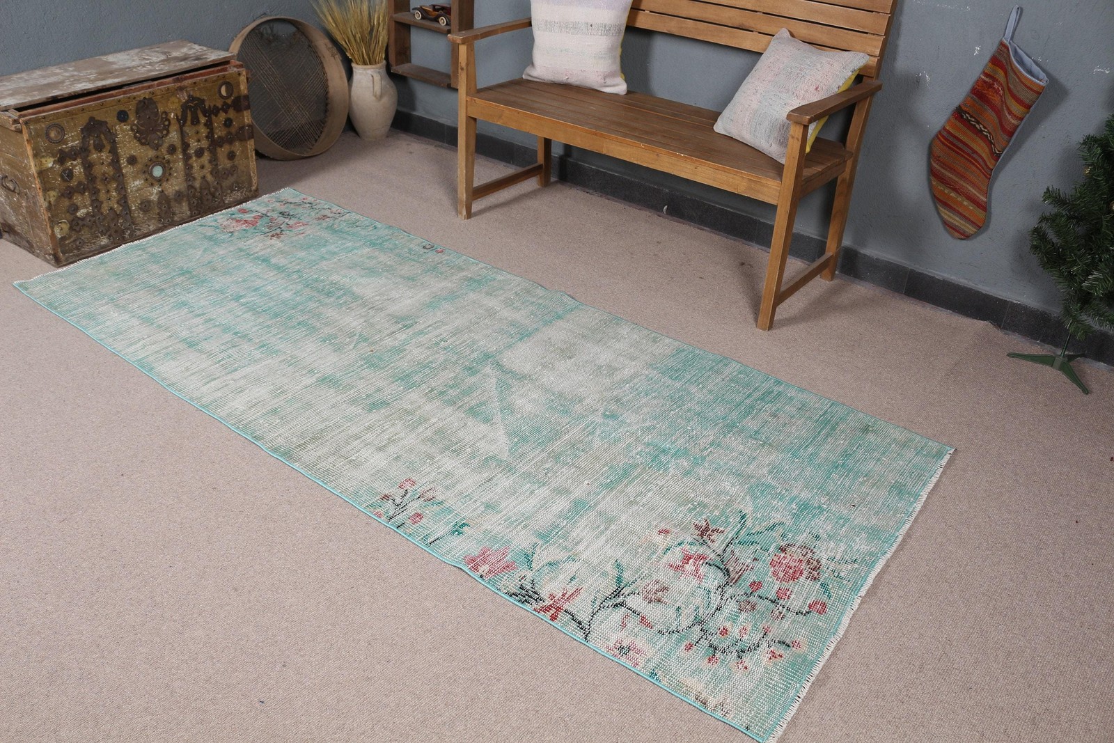 Rug, 3,5×8,3 ft Turkish Rug, Blue Animal Print Rug Wool