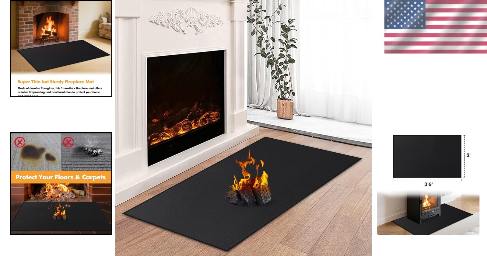 Fireplace Mat Hearth Rug Fireproof Fire Resistant 42×24 Inch Non Slip