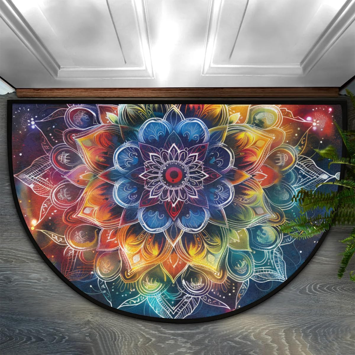 Mandala Galaxy Half round Door Mat Semi Moon Rug Fireplace Carpet Area Rugs | Ma