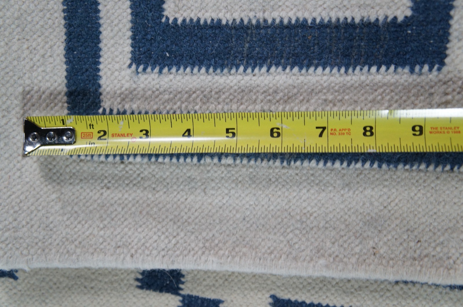 Vtg Blue & White Geometric Greek Key Cotton Flatweave Kilim Area Rug Carpet 6×9′