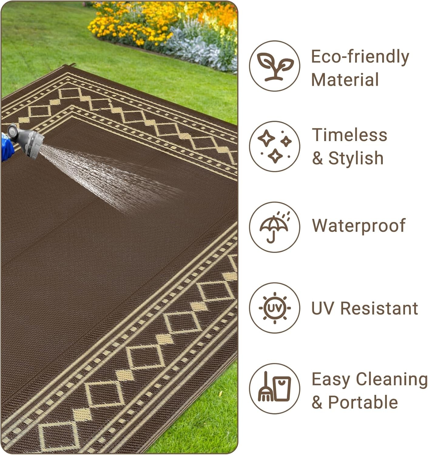 9x12ft Outdoor Rug Plastic Straw Reversible Carpet Mat for Patio Camping Deck