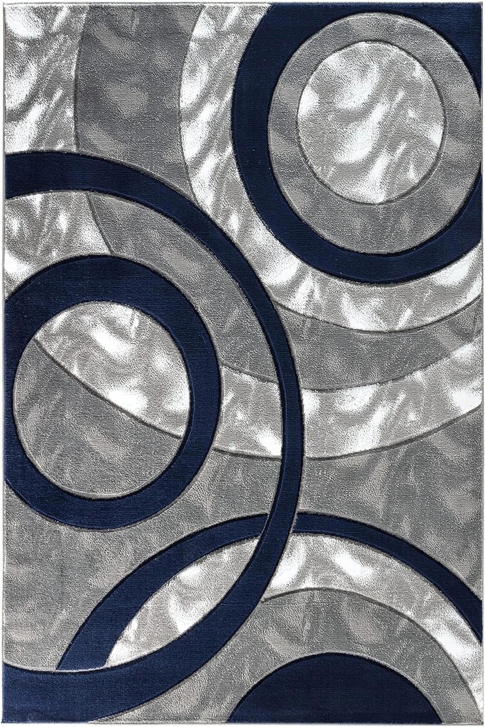Modern Navy Geometric Area Rug – Soft, Fluffy, and Durable