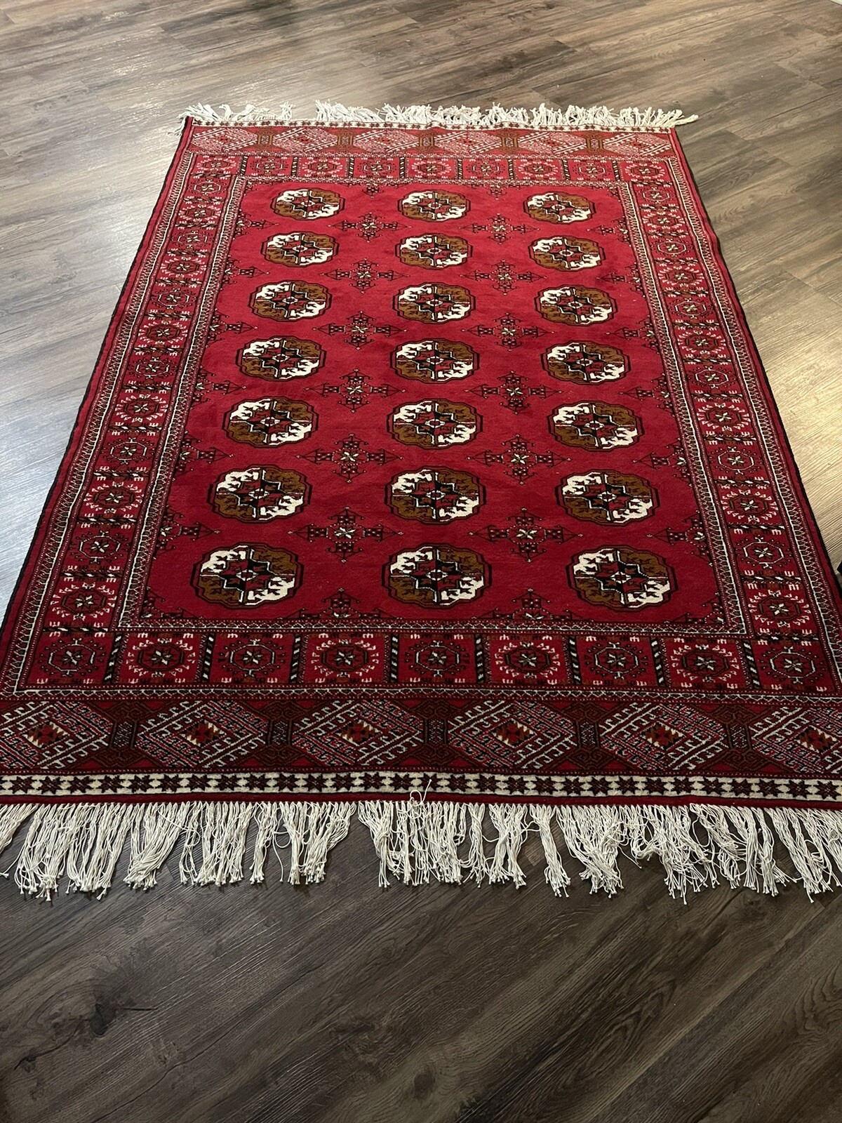 Torkaman Red Wool Rug Hand Knotted Elephant Feet Designs 72” x 42”