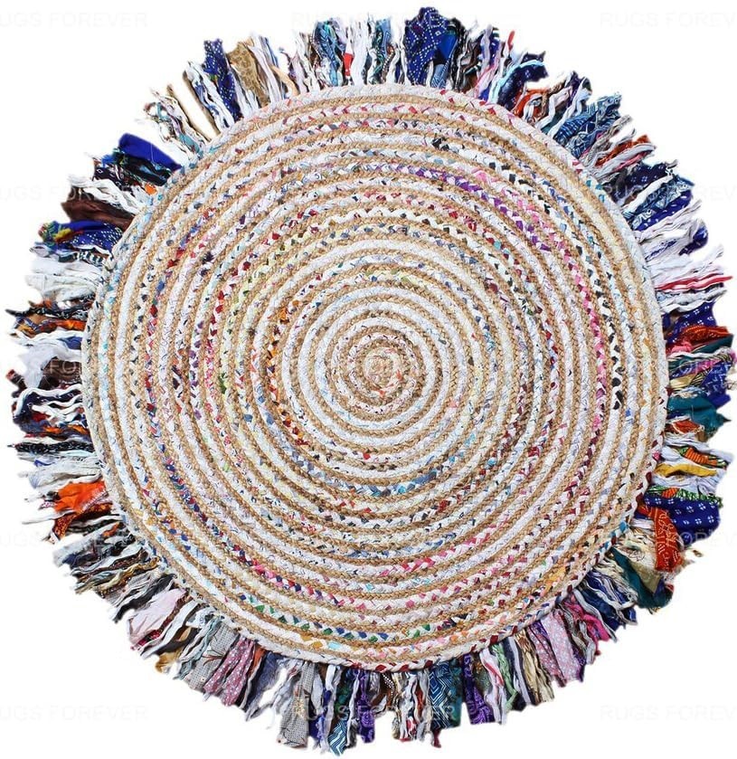 Rug cotton jute mix braided style handmade Round Area Carpet for home decor rugs