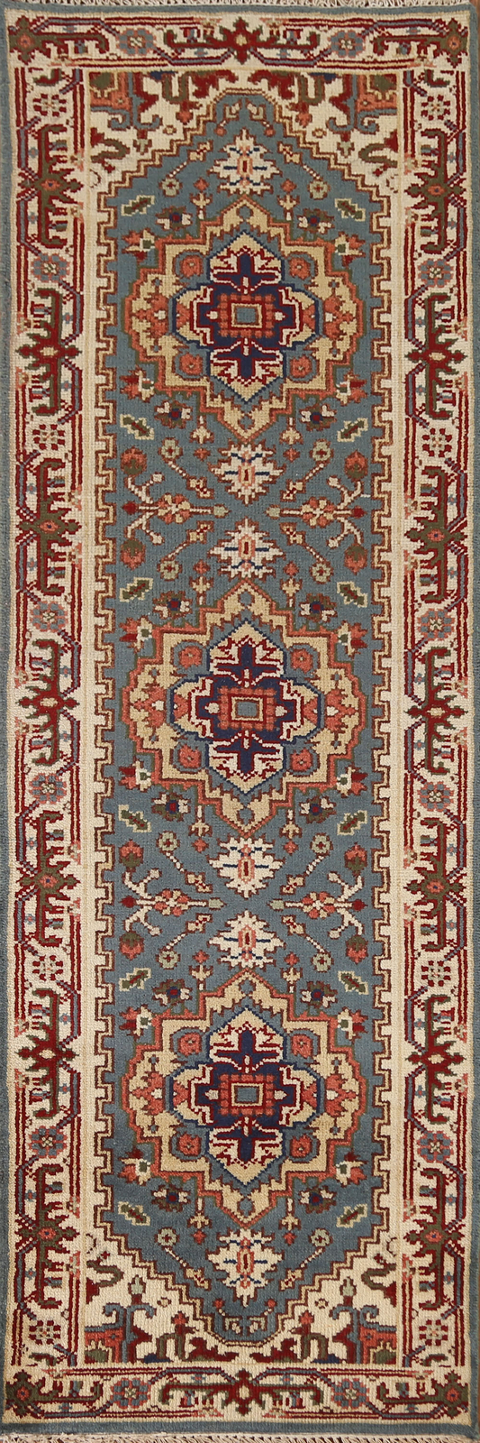 Timeless Charm Heriz Serapi Indian Hand-Knotted Hallway Runner Rug 3×8 ft