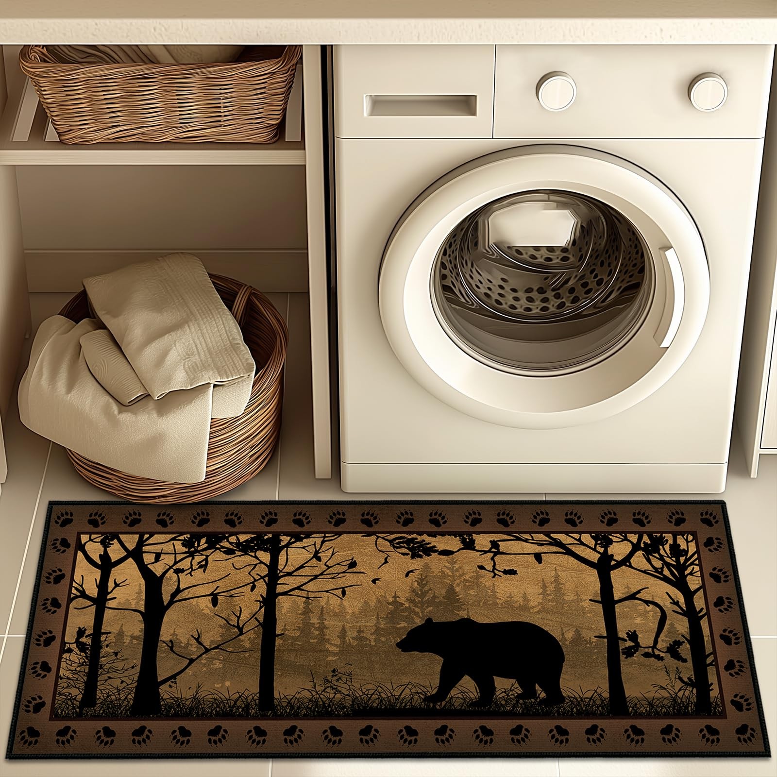 Rustic Rugs for Bathroom,Bear Country Cabin Wildlife Runner Rug 2×5 Rugs for …
