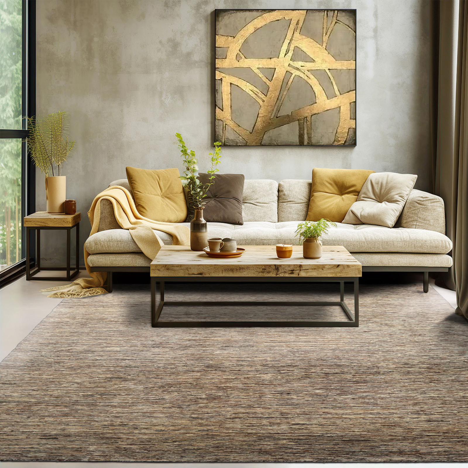 Hand-Knotted 6’6″ x 9’6″ Beige Contemporary Modern Wool Oriental Area Rug