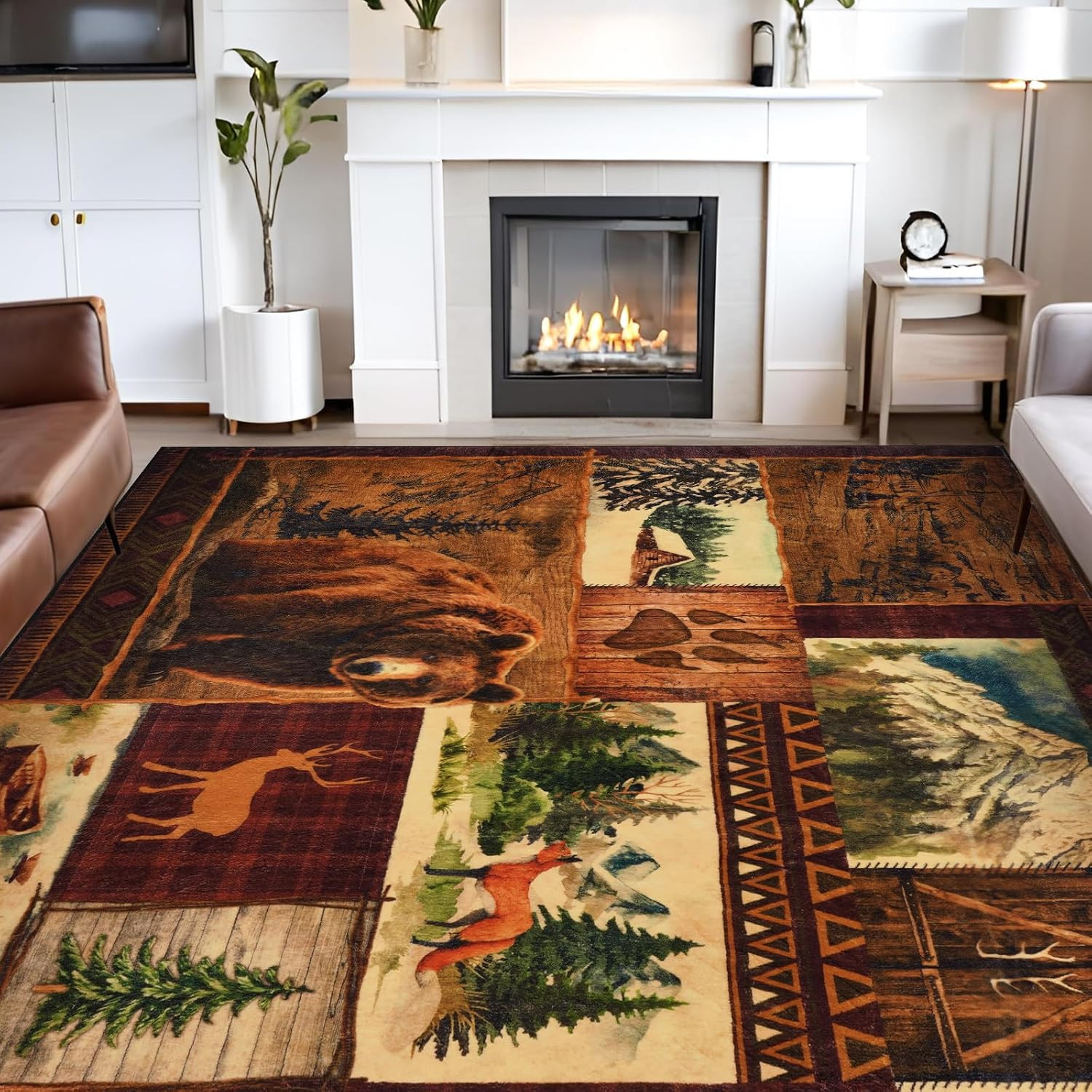 Farmhouse 6X9 Area Rugs, Buffalo Plaid Lodge Bear Moose Deer Rugs for Living Roo