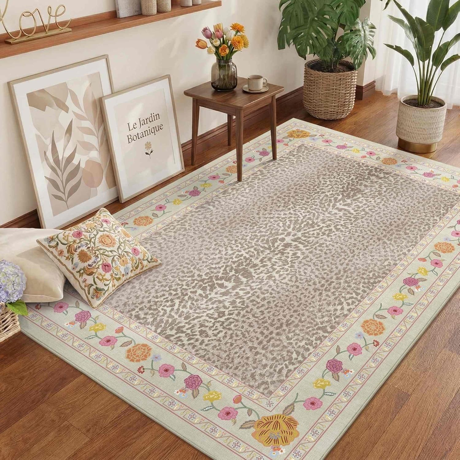 4×6 Leopard Print Rug for Living Room, Machine Washable Area Rug for Bedroom,…