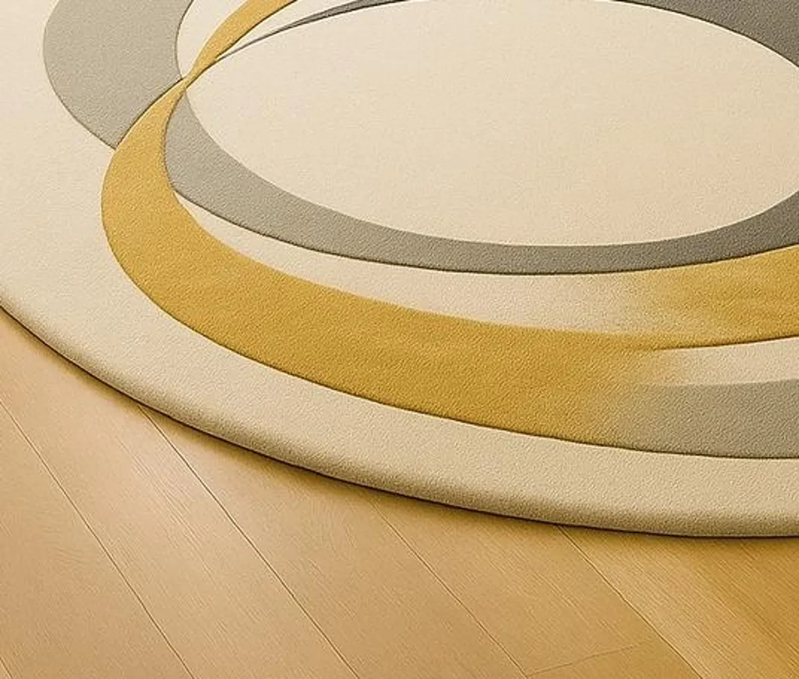 Hand-Tufted Wool Round Rug | Gold & Grey Geometric Design