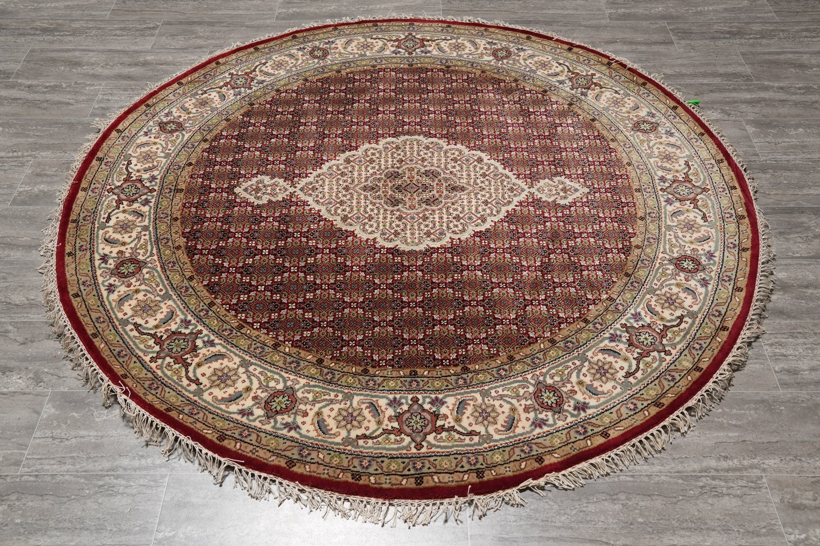 6 Feet Round Mahii Tabriiz Rug Wool and Silk India #F-4634