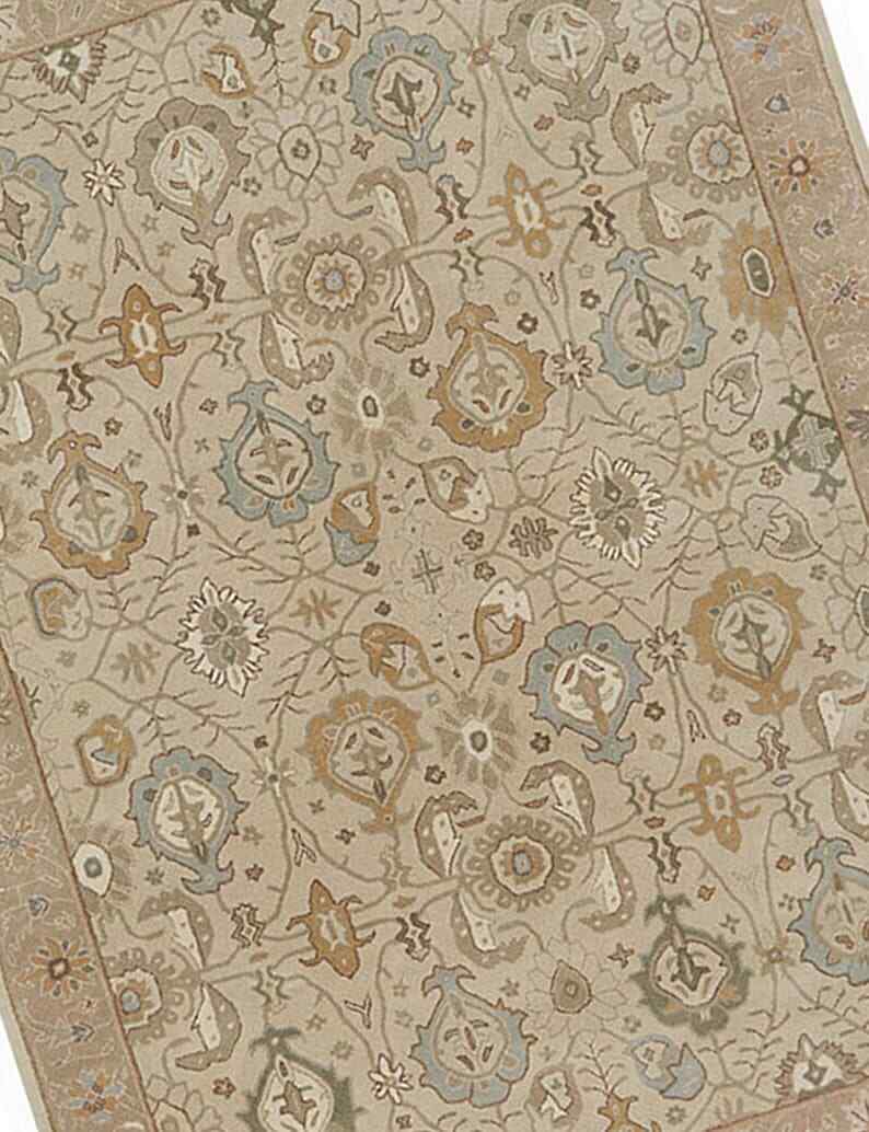 Rug Hand Tufted Traditional Pattern Beige Color Handmade Woolen Area Rug