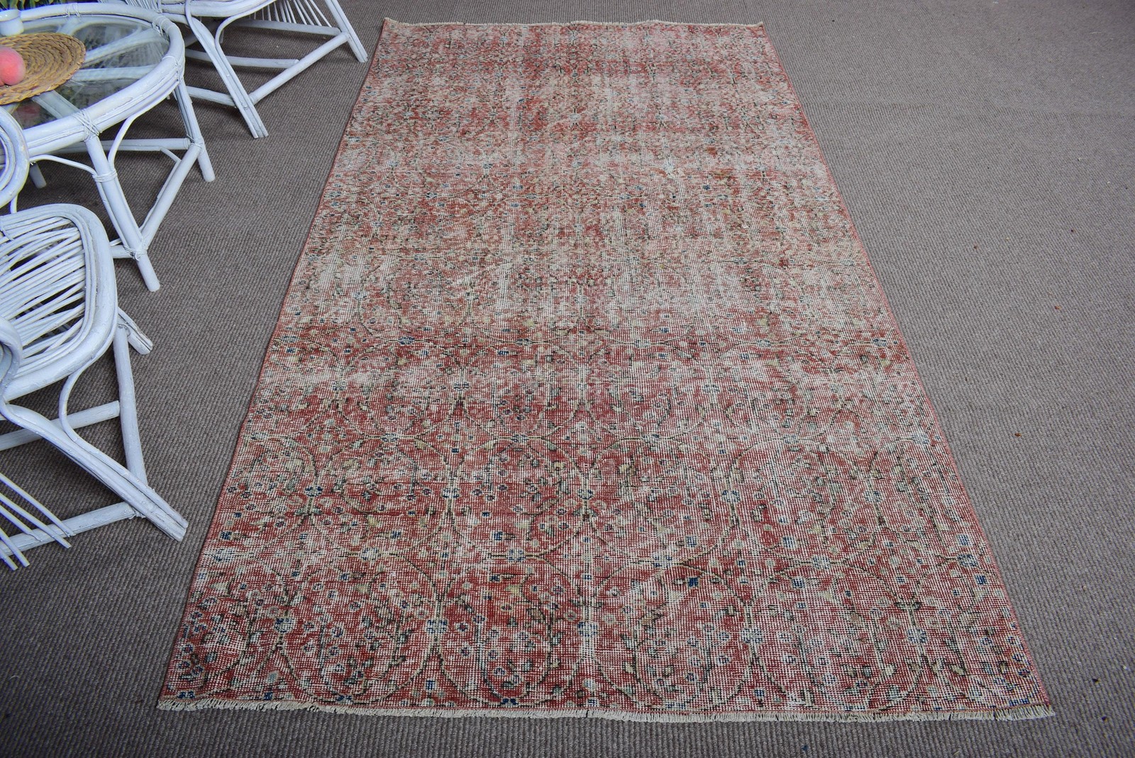 4,4×8,1 ft Area Vintage Turkish Rug, Red Camouflage Wool Rug