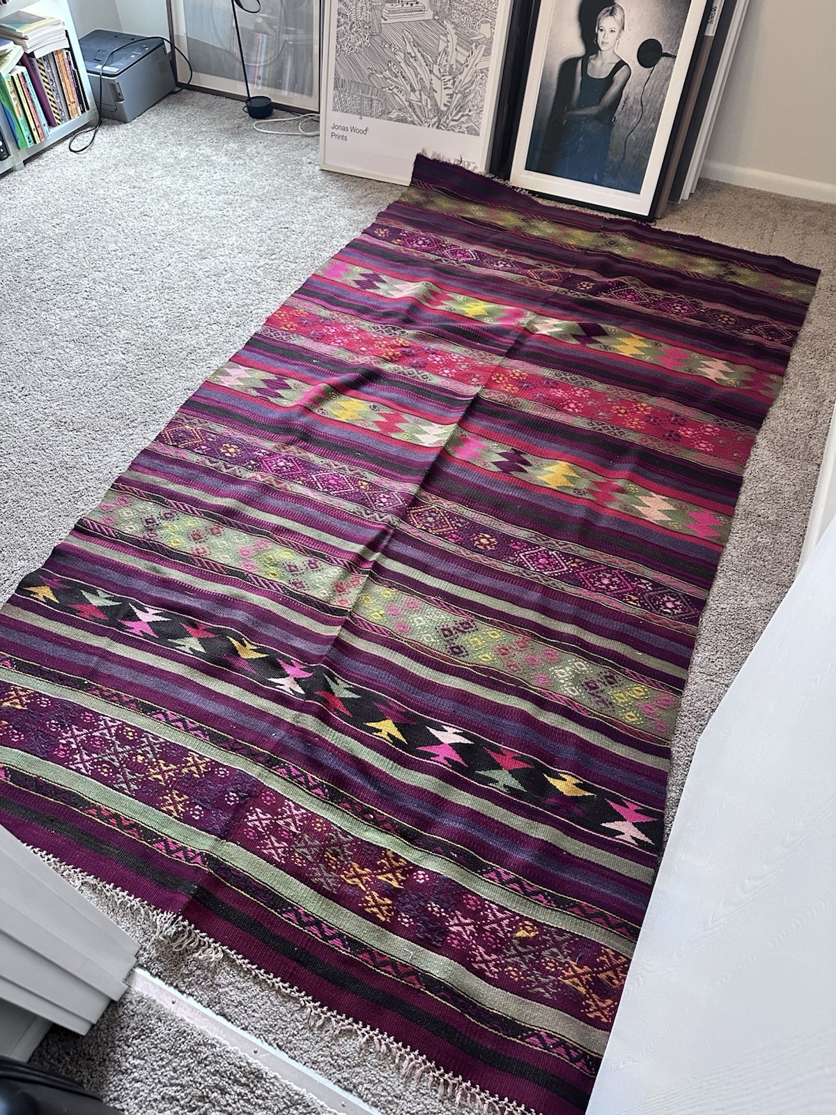 Vintage Mid Century kilim rug, Livingroom, Bohemian 56 X 99 Inches