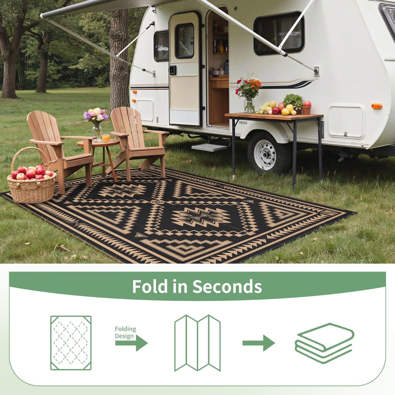 Outdoor Rug 5×8 ft Waterproof Reversible Mat for Patio, Deck, Beach, Camping