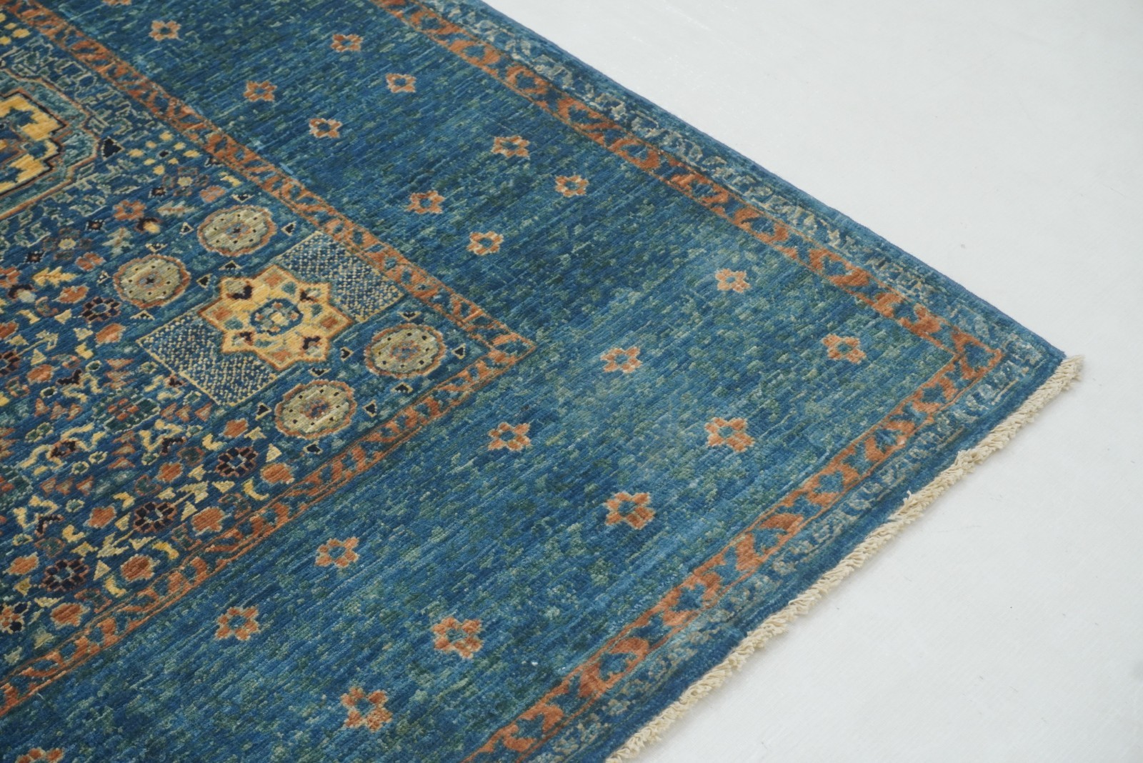 4’10″x6’4″ Blue Mamluk Afghan Hand Knotted Wool Medallion Rug
