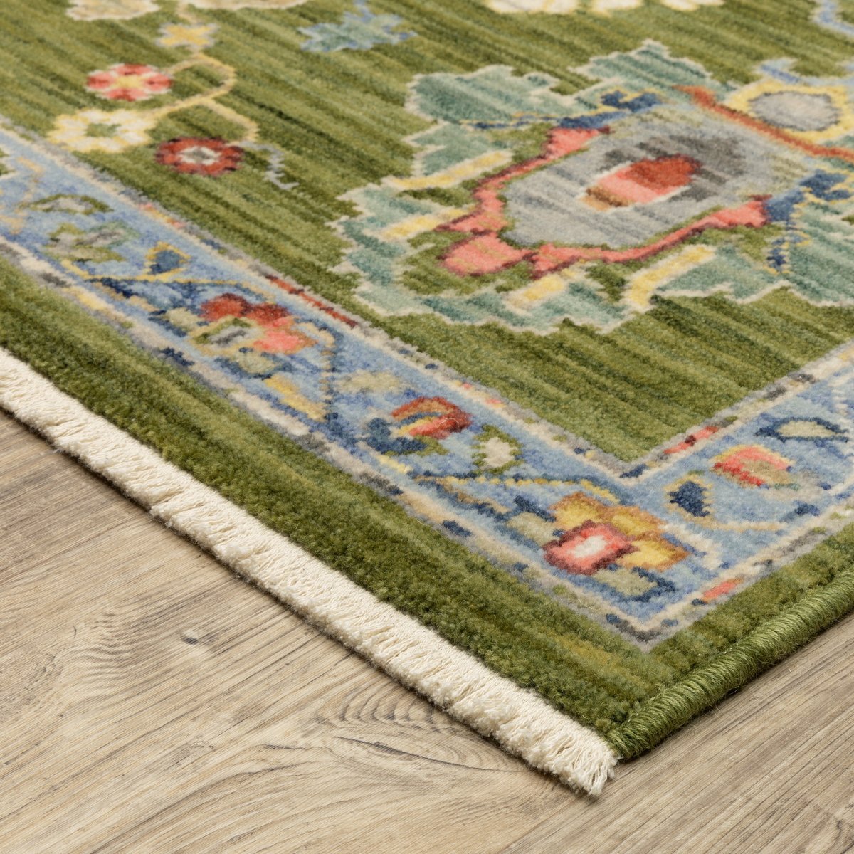 Designer Vintage Axminster Wool Nylon Green Area Rug **FREE SHIPPING**