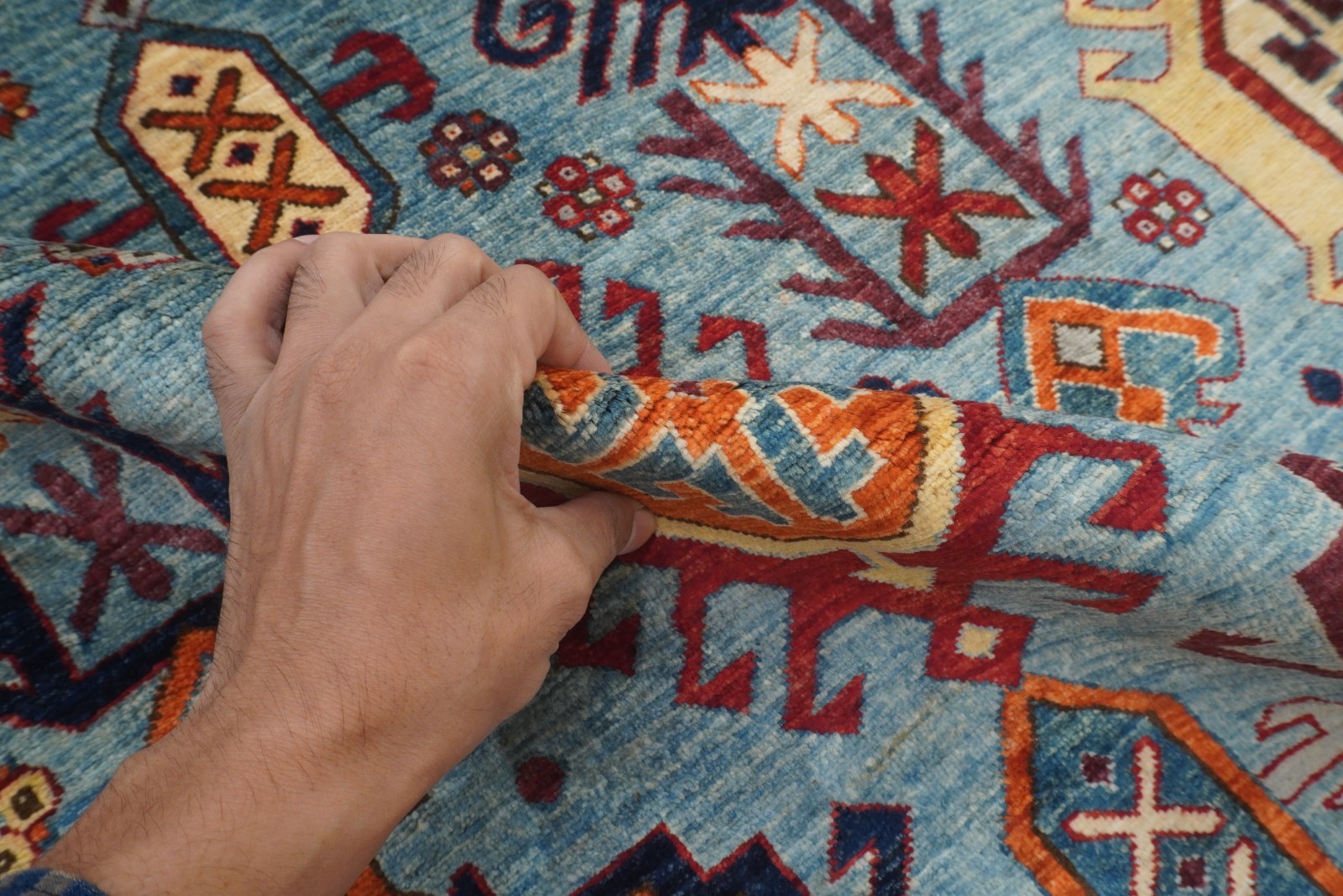 5×7 ft Blue Oushak Afghan Hand Knotted Wool Area Rug