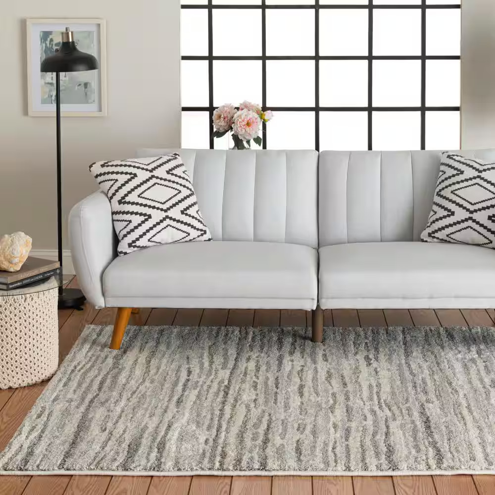 Shoreline Ivory/Gray 5 Ft. X 7 Ft. Striped Area Rug Free Shipping New
