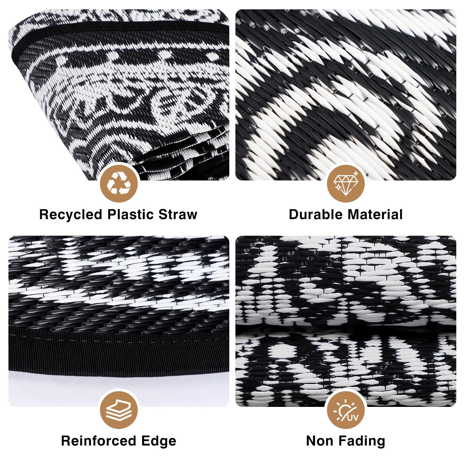 Round Outdoor Rug 8Ft for Patio Waterproof, Outdoor Reversible Mat, Portable …