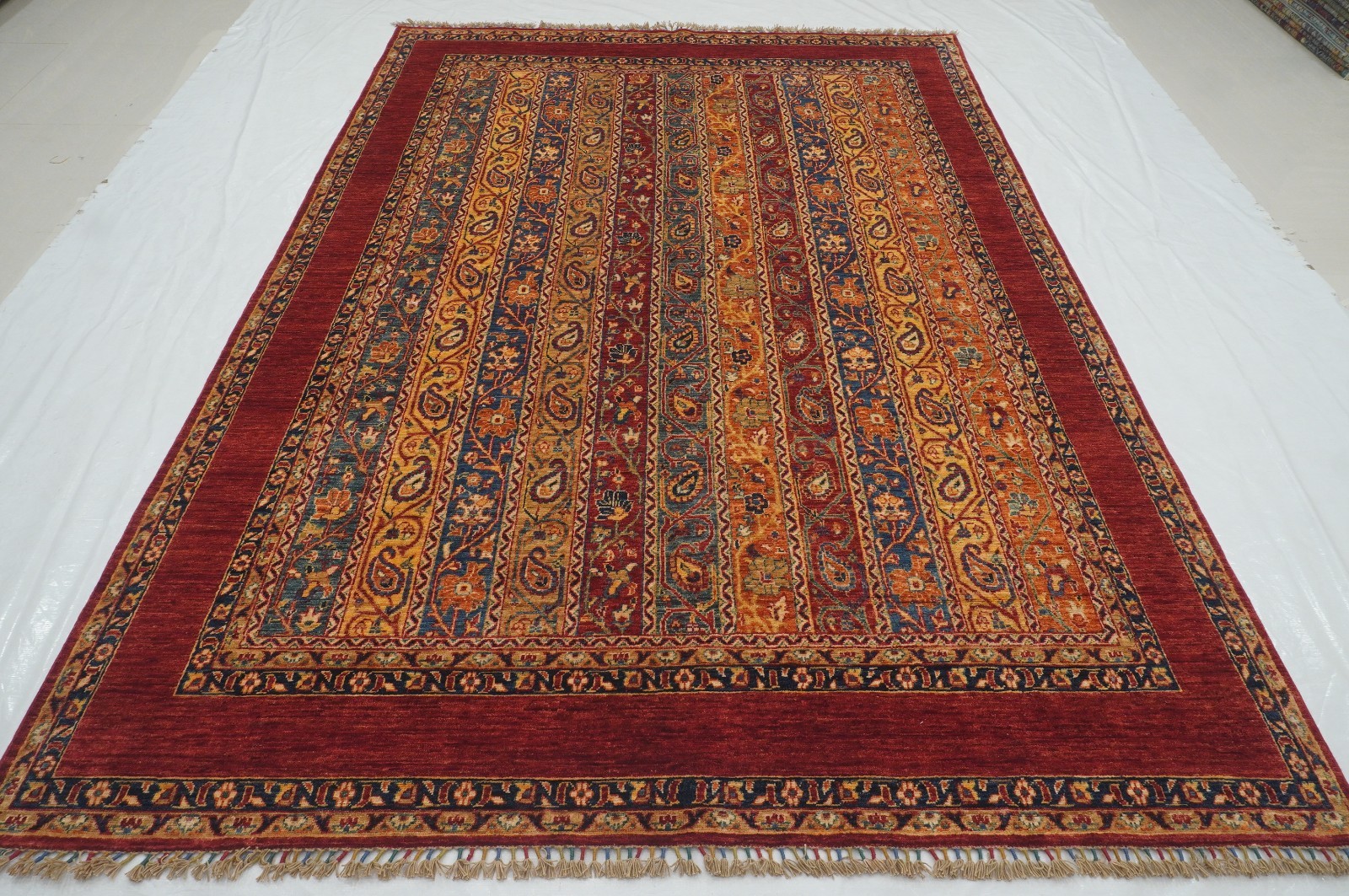 7×10 ft Red Shaal Afghan Hand Knotted Wool Area Rug 6’7″x9’9″