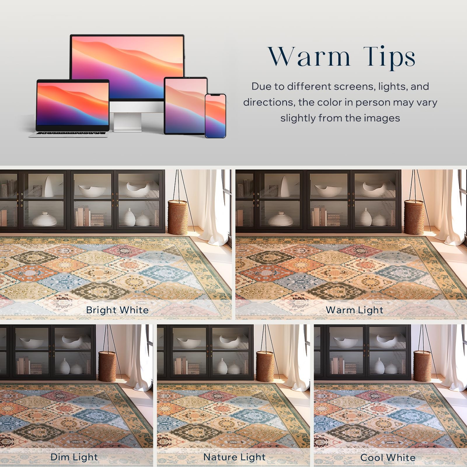 Phantoscope Area Rug 9’x12′ Distressed Moroccan Mosaic Diamond Pattern
