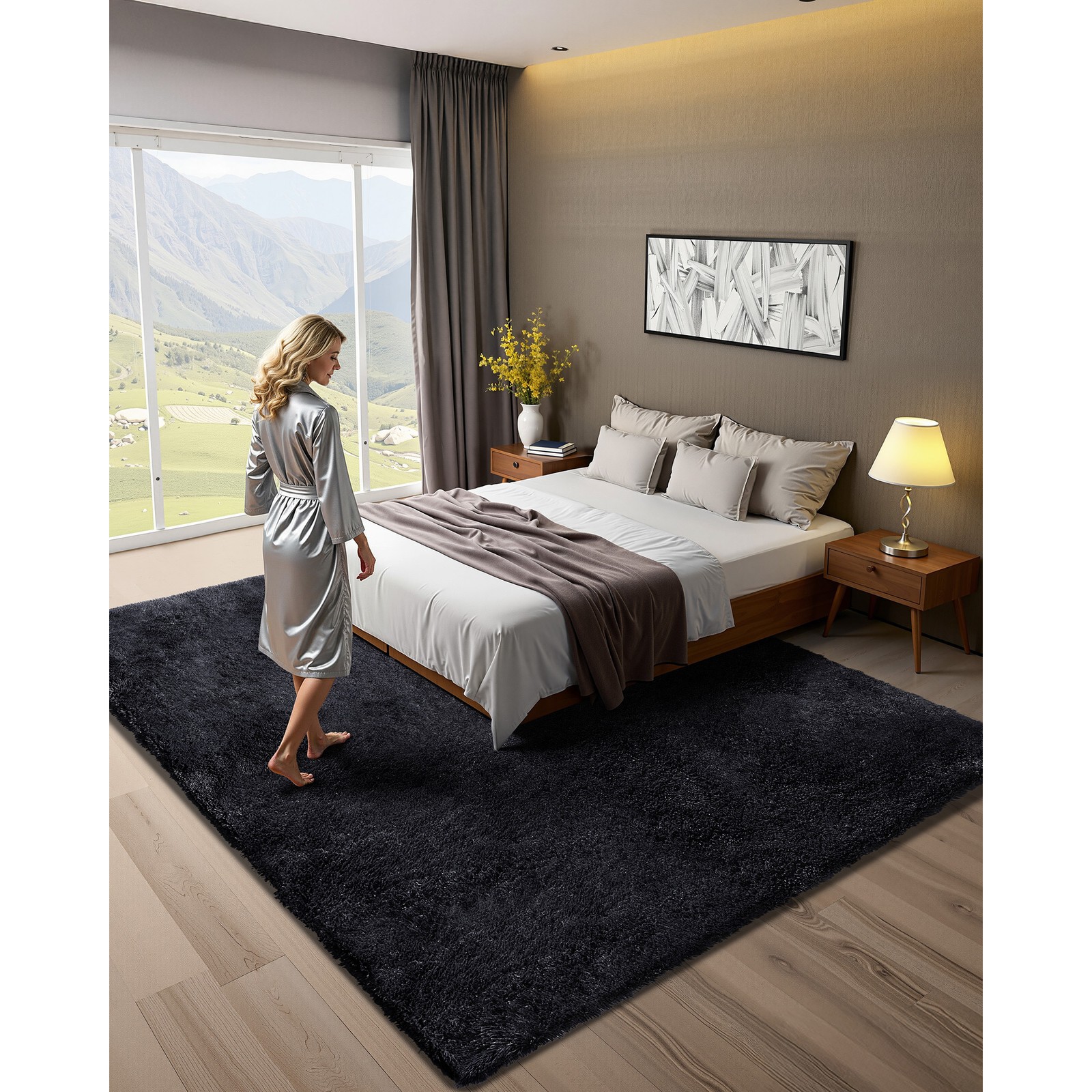 Uimoso Indoor Plush Area Rug 8 x 10ft Black Carpet for Living Room or Bedroom