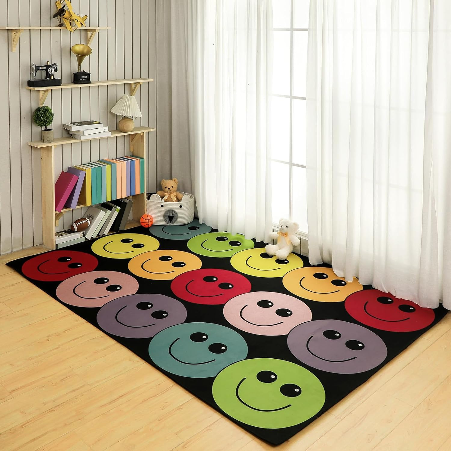 Rainbow Smile Educational Area Rug 5′ x 7.5′ for Kids Playroom & Classroom