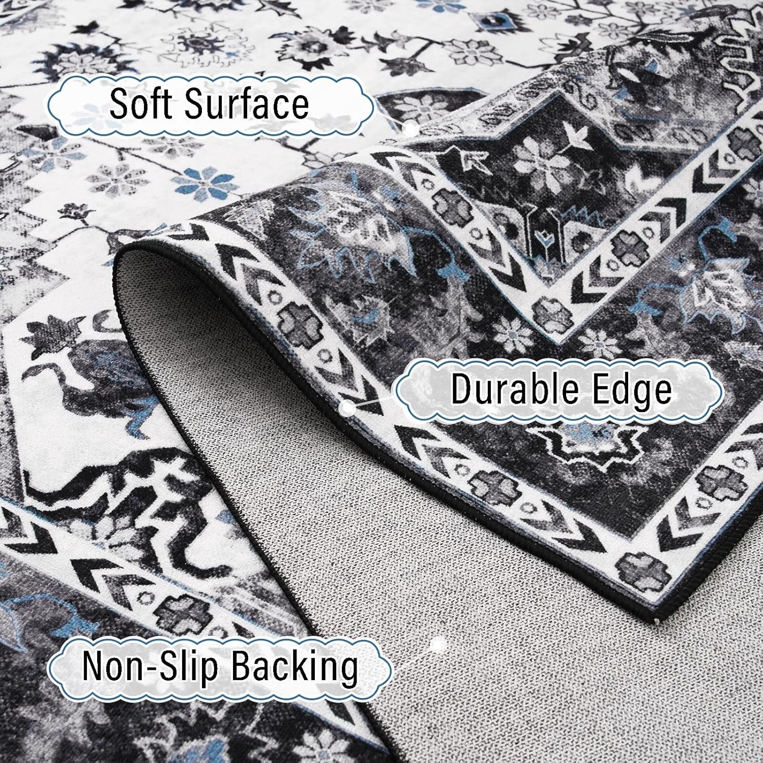 Soft & Durable Vintage Floral Rug 4×6 – Low Pile, Machine Washable Home Decor