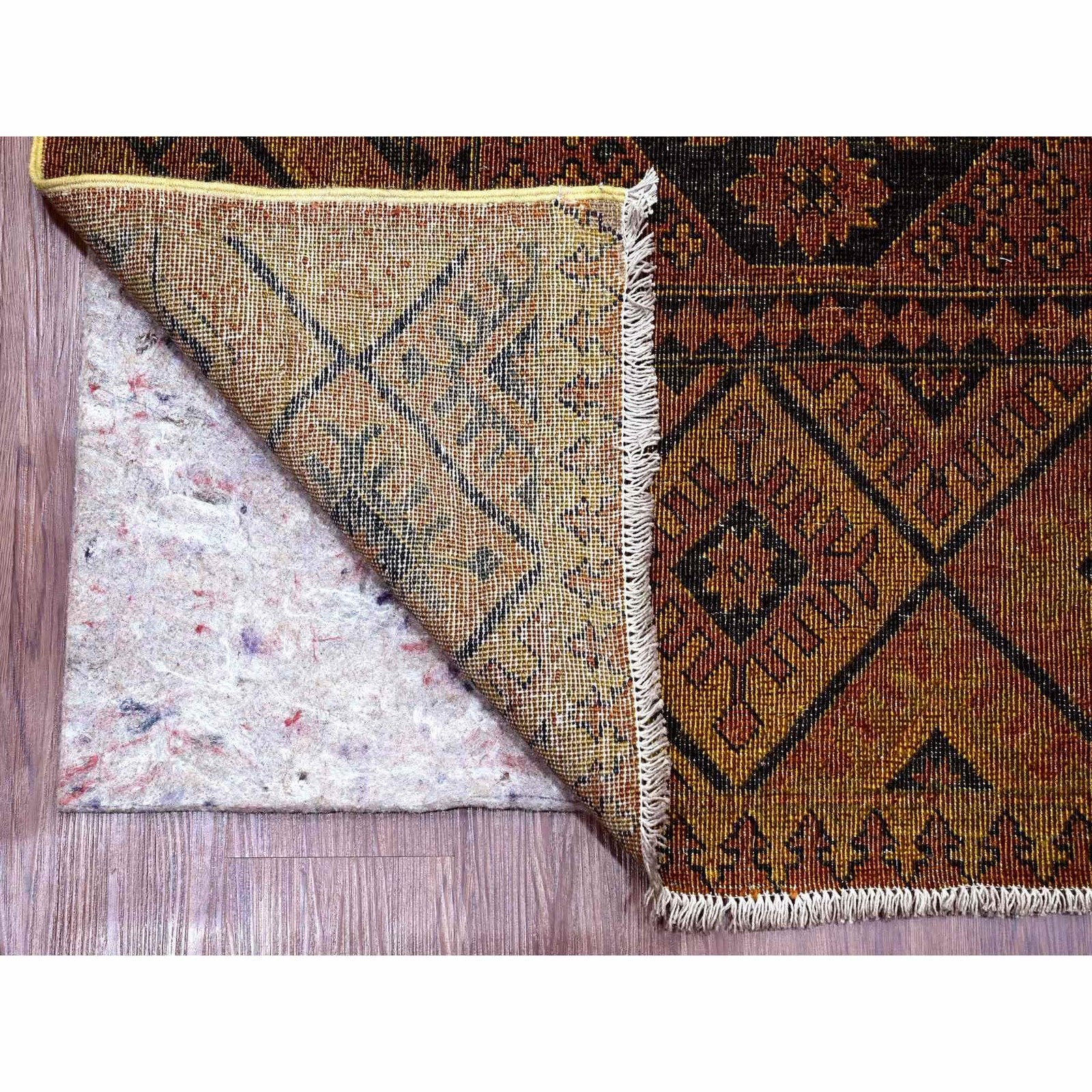 8’10″x12’2″ Brown Overdyed Afghan Block Design Hand Knotted Pure Wool Rug R20374