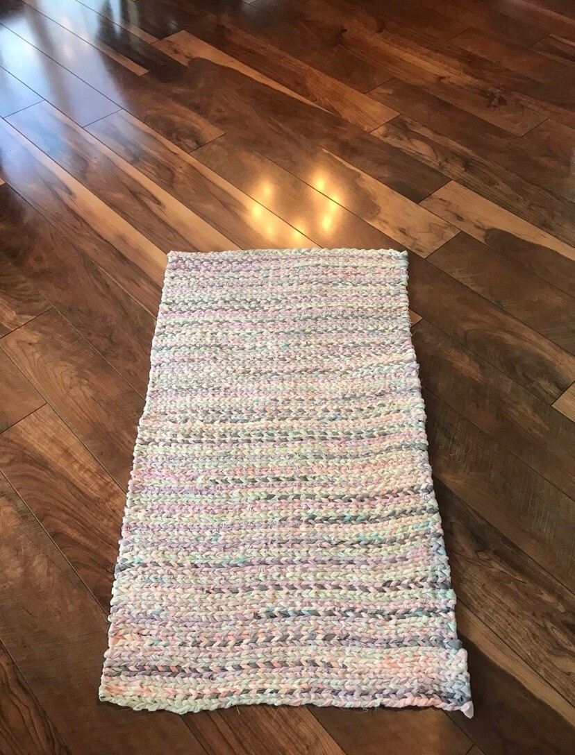 Homemade twined rag rug recycled material 42” x 25”
