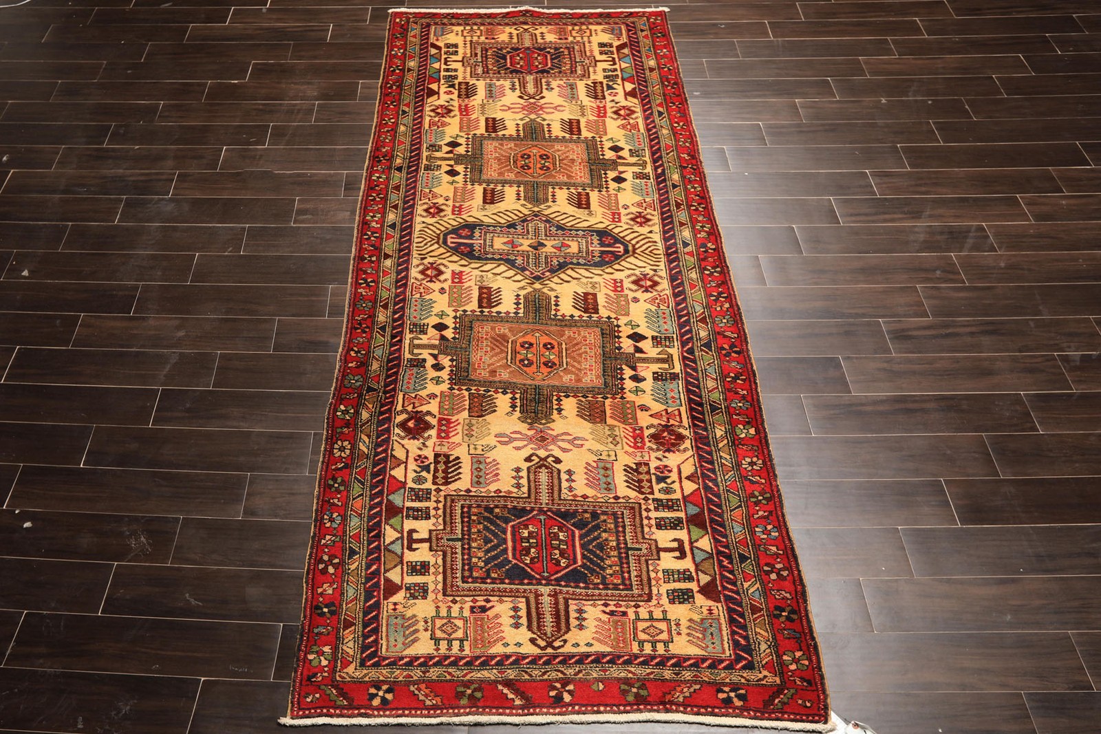 4×10’4” Runner Hand Knotted Wool Kurdishh Hamadaan Vintage Vegetable dyes Rug