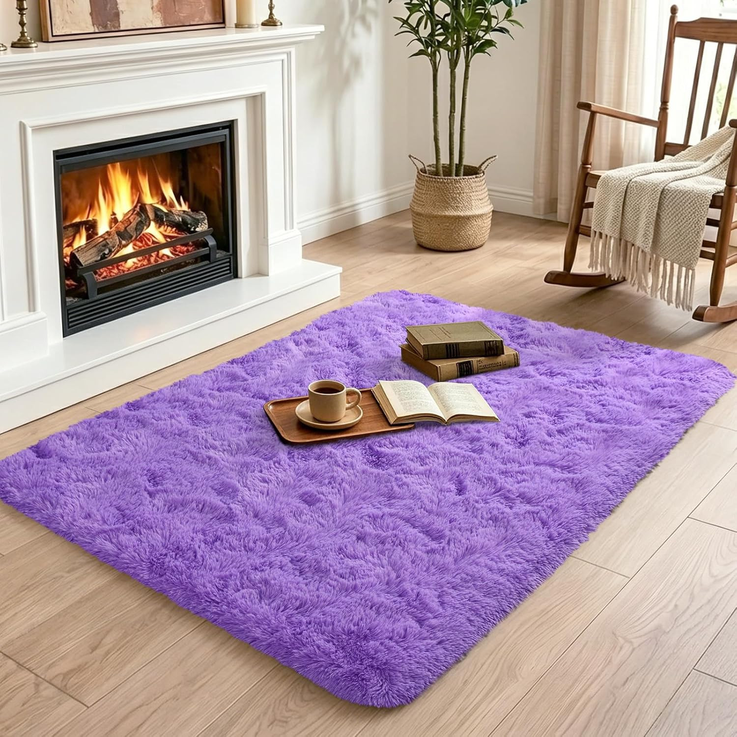 2×3 Purple Fluffy Soft Area Rug Non-Slip for Entryway Bedroom Dorm Hallway | Plu