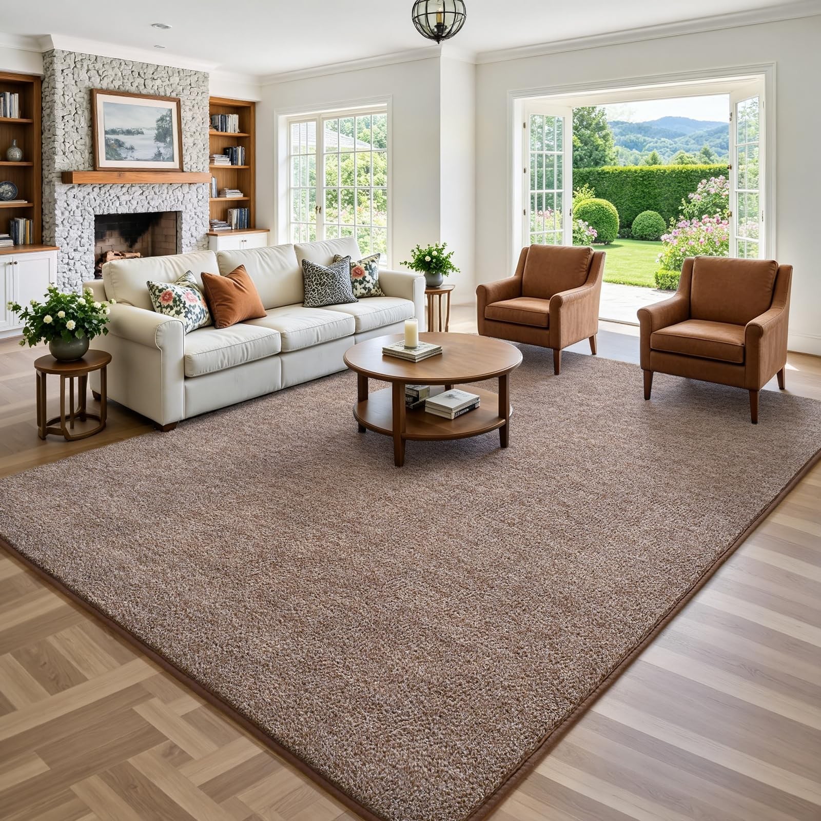 Keeko 5×8 Area Rugs for Living Room, Soft 5′ X 8′ (Rectangular), Brown-white