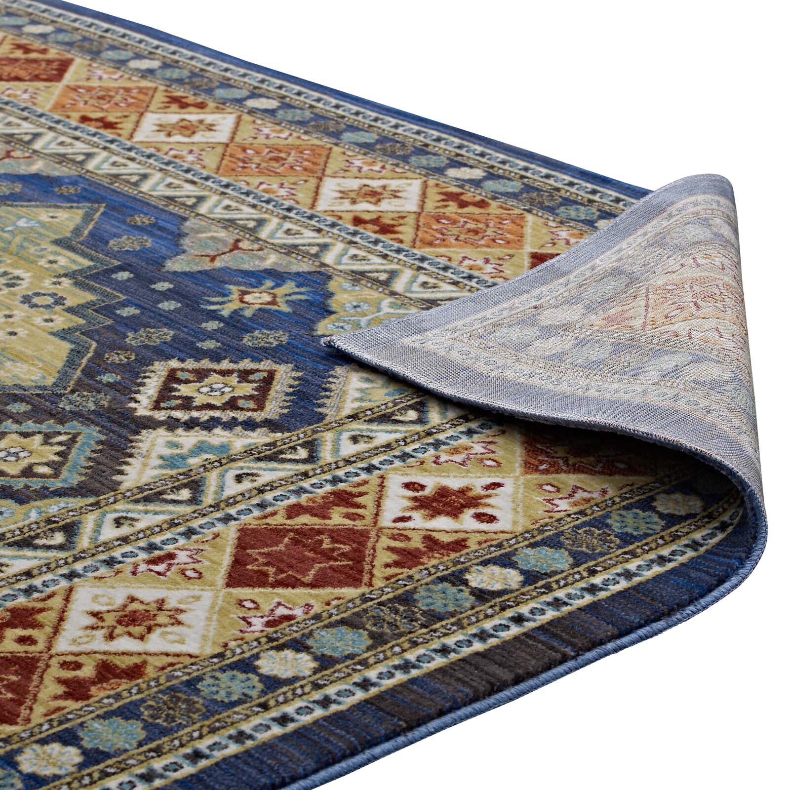 Modway Southwestern Distressed Diamond Floral 5×8 Area Rug in Multicolored