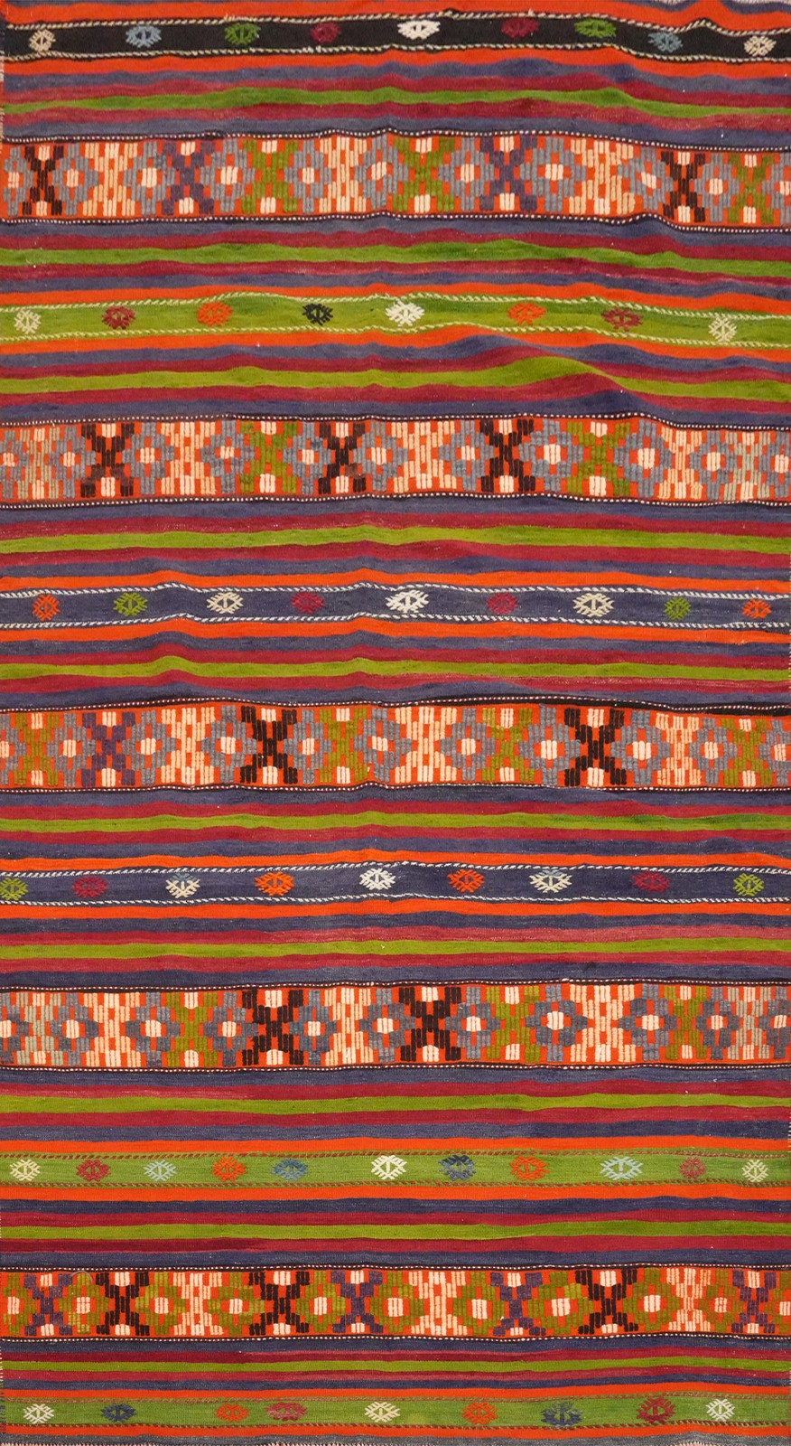 Vegetable Dye Kilim Area Rug 6×11 Flat-Weave Geometric Oriental Reversible Rug