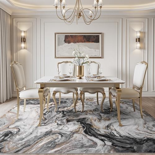 Ultra-Soft 8×10 Area Rugs Marble Abstract Machine Washable Non 8×10 feet Black