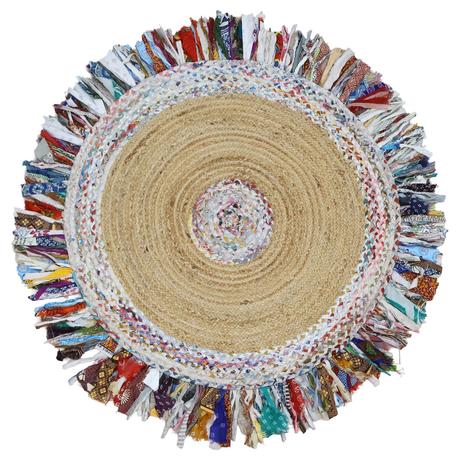 3×3 ft Round Rug Design Jute Cotton Carpet Multicolor Living Room Outdoor Mat